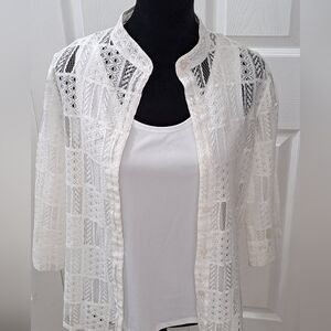 Button Up Lace Blouse With Mandarin Collar     Size 8